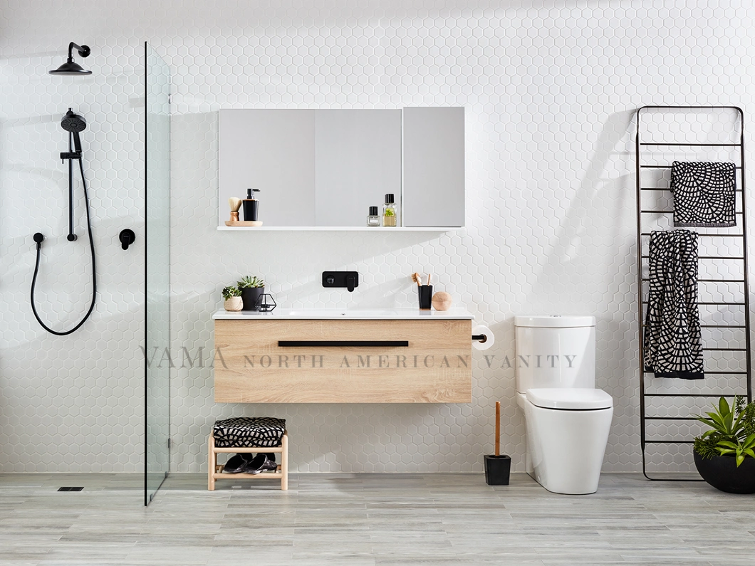 Vama New Design Acrylic Countertop Wall Mounted Bathroom Cabinet with Frameless Mirror