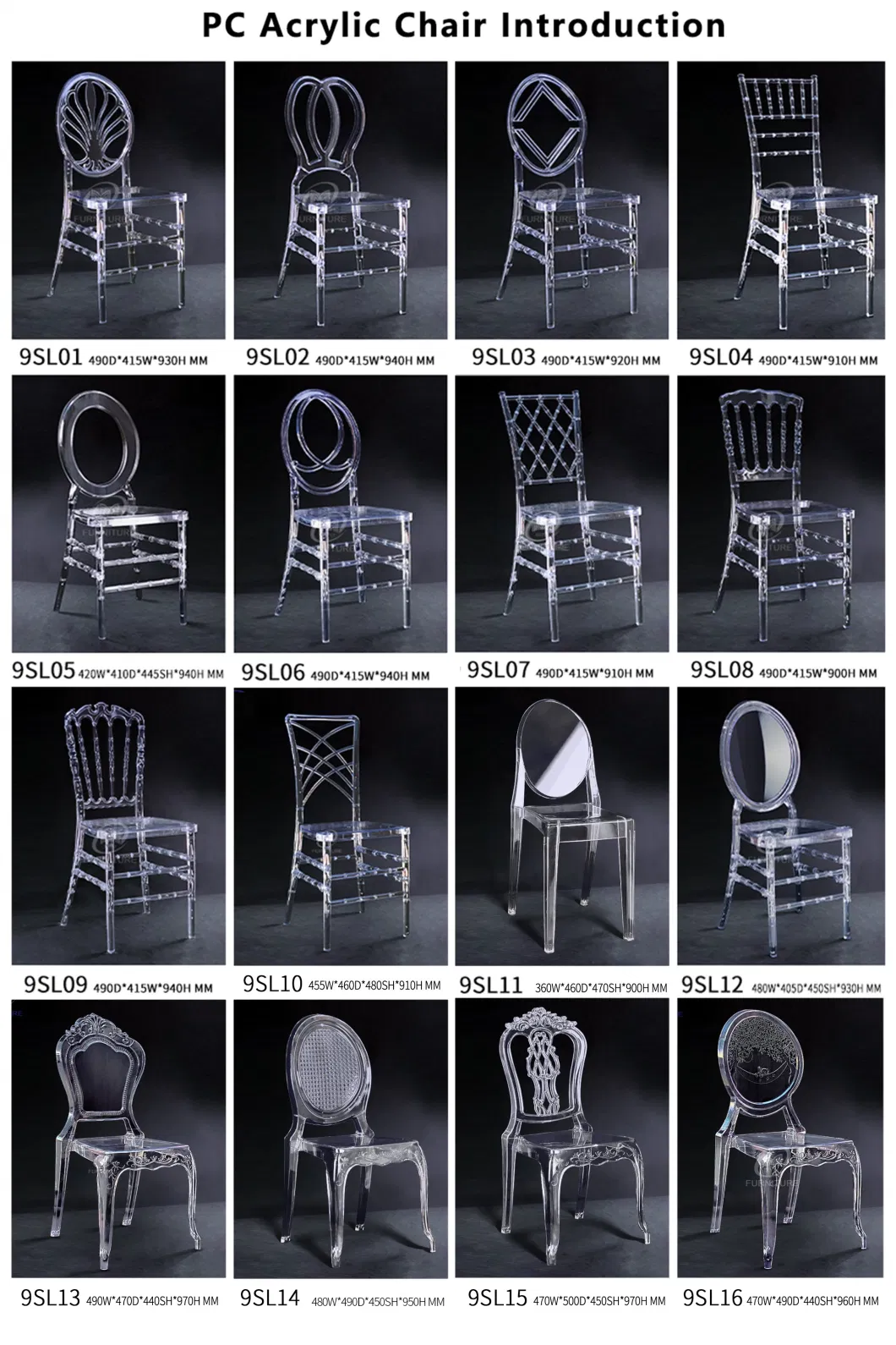 Factory Direct Stackable Transparent Acrylic Resin Wedding Basic Customization Hotel Furniture Banquet Chairs