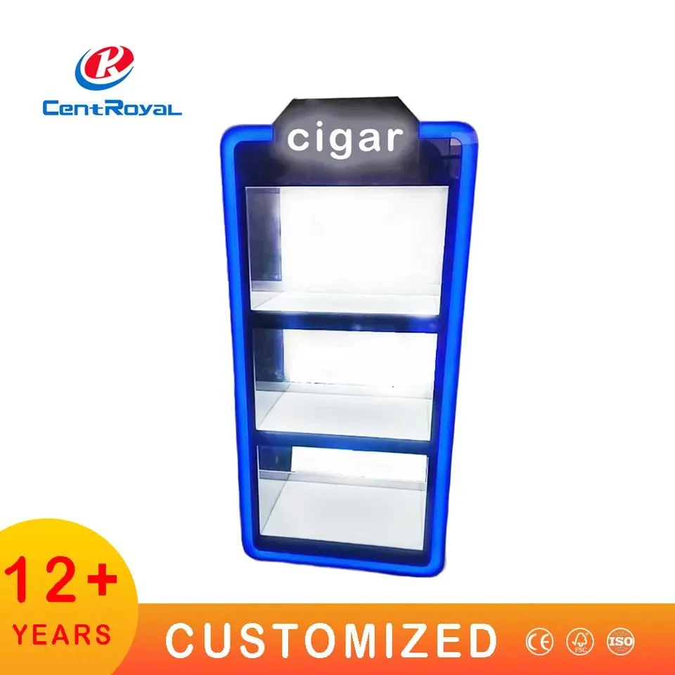 LED Light Commerical Counter Top Humidor Vape E-Cigar Tobacco Cigar Display Rack Acrylic Cigarette Display Cabinet Rack Plexiglass Smoke Shop Display