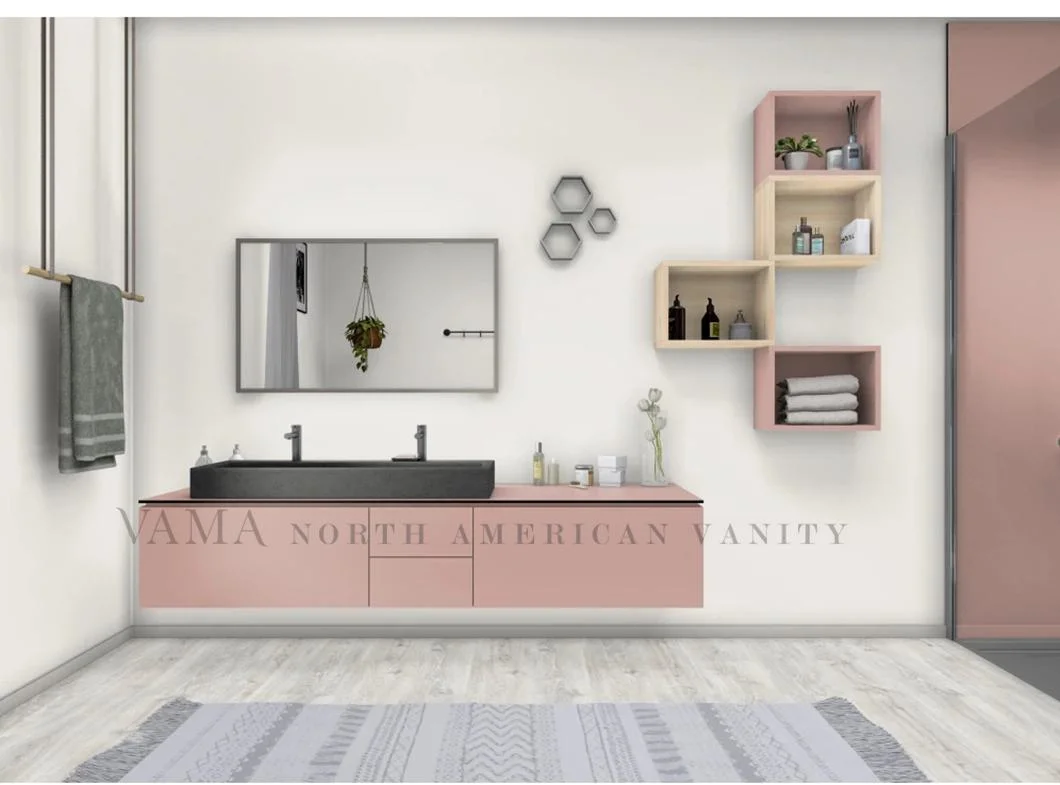 Vama New Design Acrylic Countertop Wall Mounted Bathroom Cabinet with Frameless Mirror